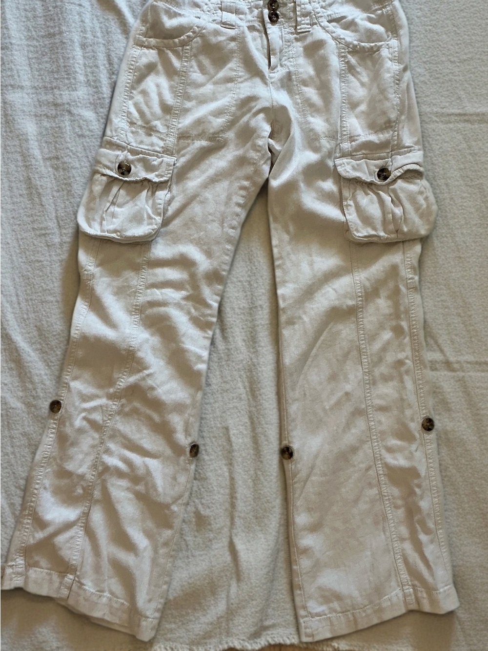 Old Navy Linen Blend Cargo Pants Women’s Size 0 Regular White Wide Leg Utility